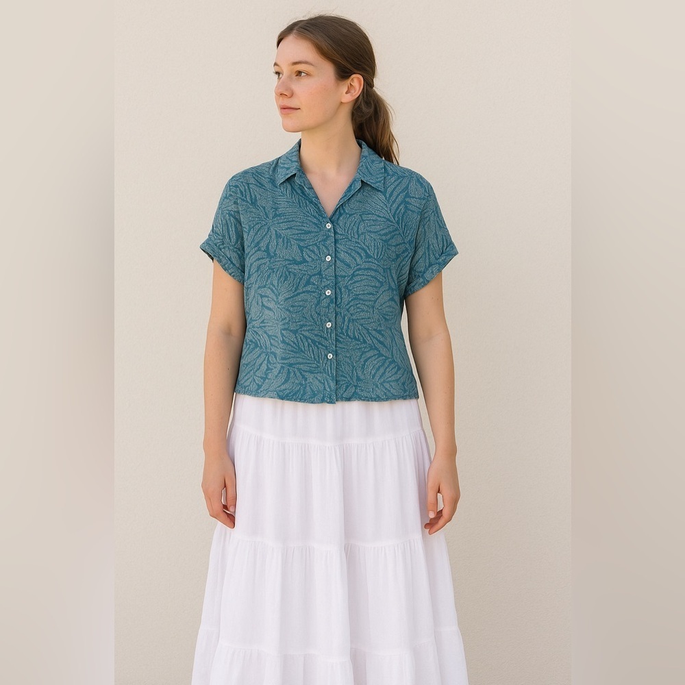 Sigrid Olsen 100% Linen Leaf Print Button-Up Shirt – Sz XL l